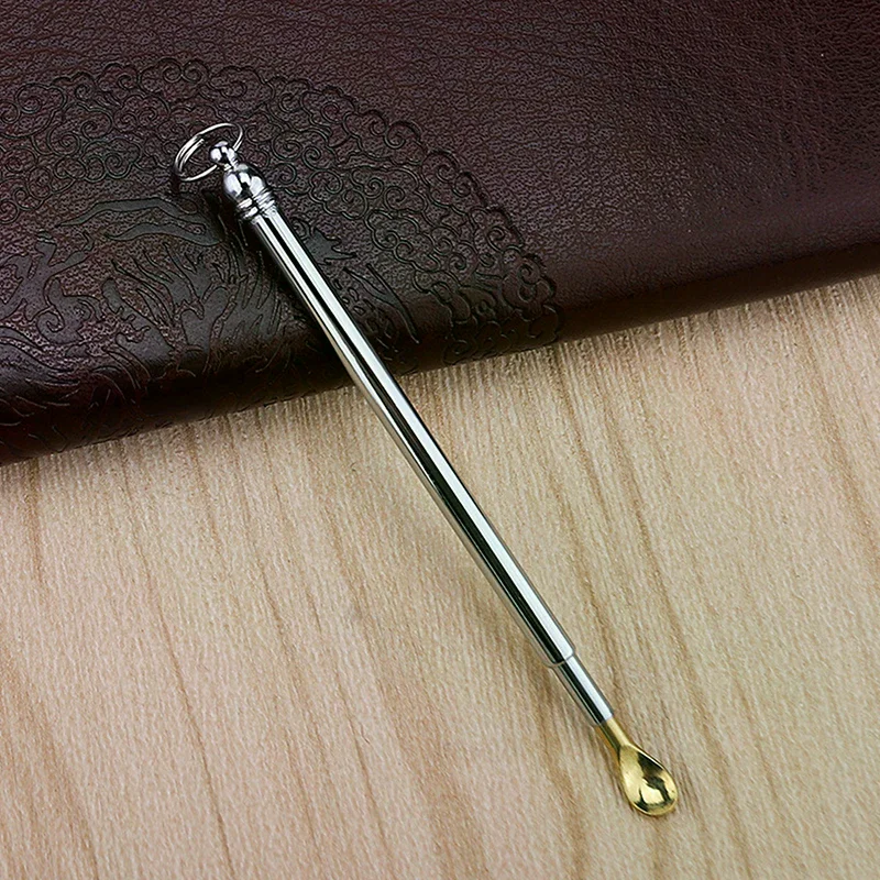 

1Pcs Scalable Brass Ear Spoon Portable Ear Wax Remover Curette Mini Ear Cleanning Tool With Keyring Pendant Travel Or Daily Use
