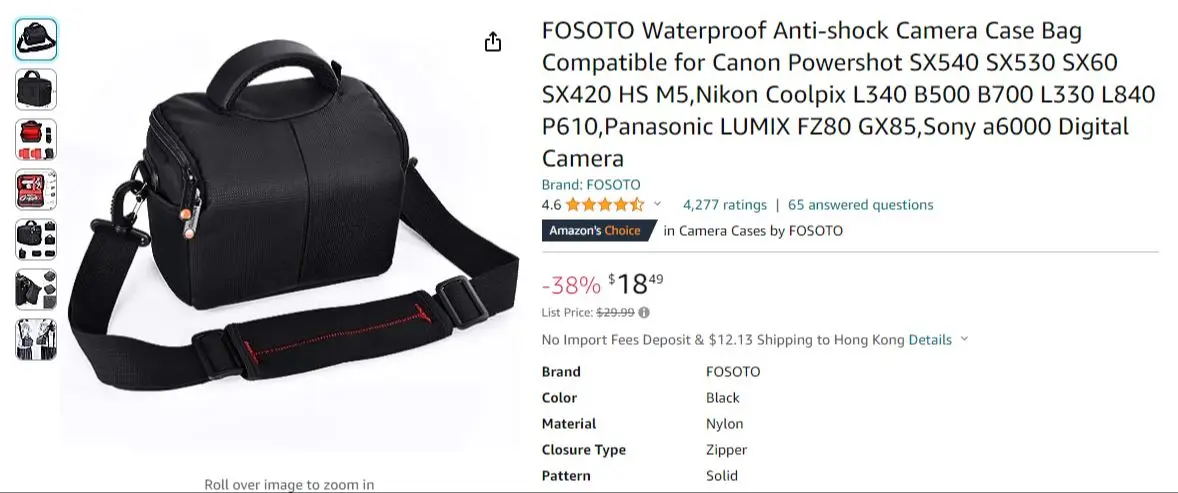 FOSOTO Waterproof Anti-Shock Camera Case Bag Compatible for Canon Powershot  Nikon Coolpix Panasonic LUMIX Sony Digital Camera