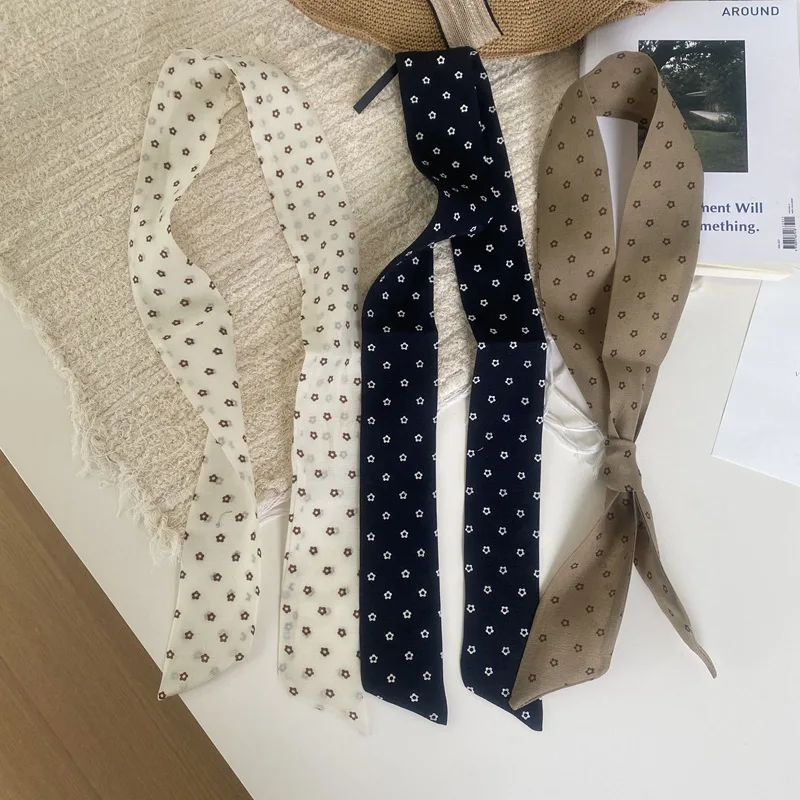 

18Colors Polka Dot Long Skinny Silk Scarf Ribbon for Hair Bow Tie Narrow Headband Bag Wrap Scarf Necklace for Women