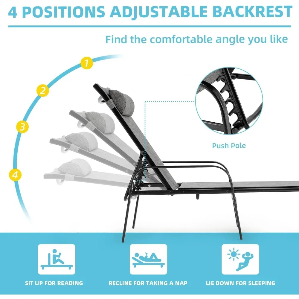 مجموعة كراسي صالة خارجية مطورة مقاومة للماء، أثاث فناء مكون من قطعتين مع مسند ظهر قابل للتعديل #3