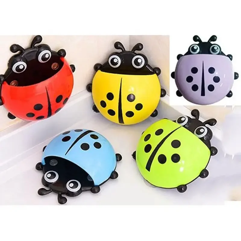 Cartoon Cute Ladybug Toothbrush Holder with Sucker Creative Tooth Toothpaste Storage Rack Organizer Kitchen Bathroom Accessories