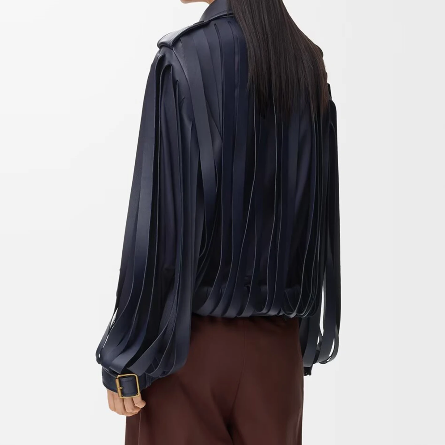 2025 inverno nova chegada feminino longo sve franjas lapela commute versátil high-end sentir casaco ele europeu sle couro...