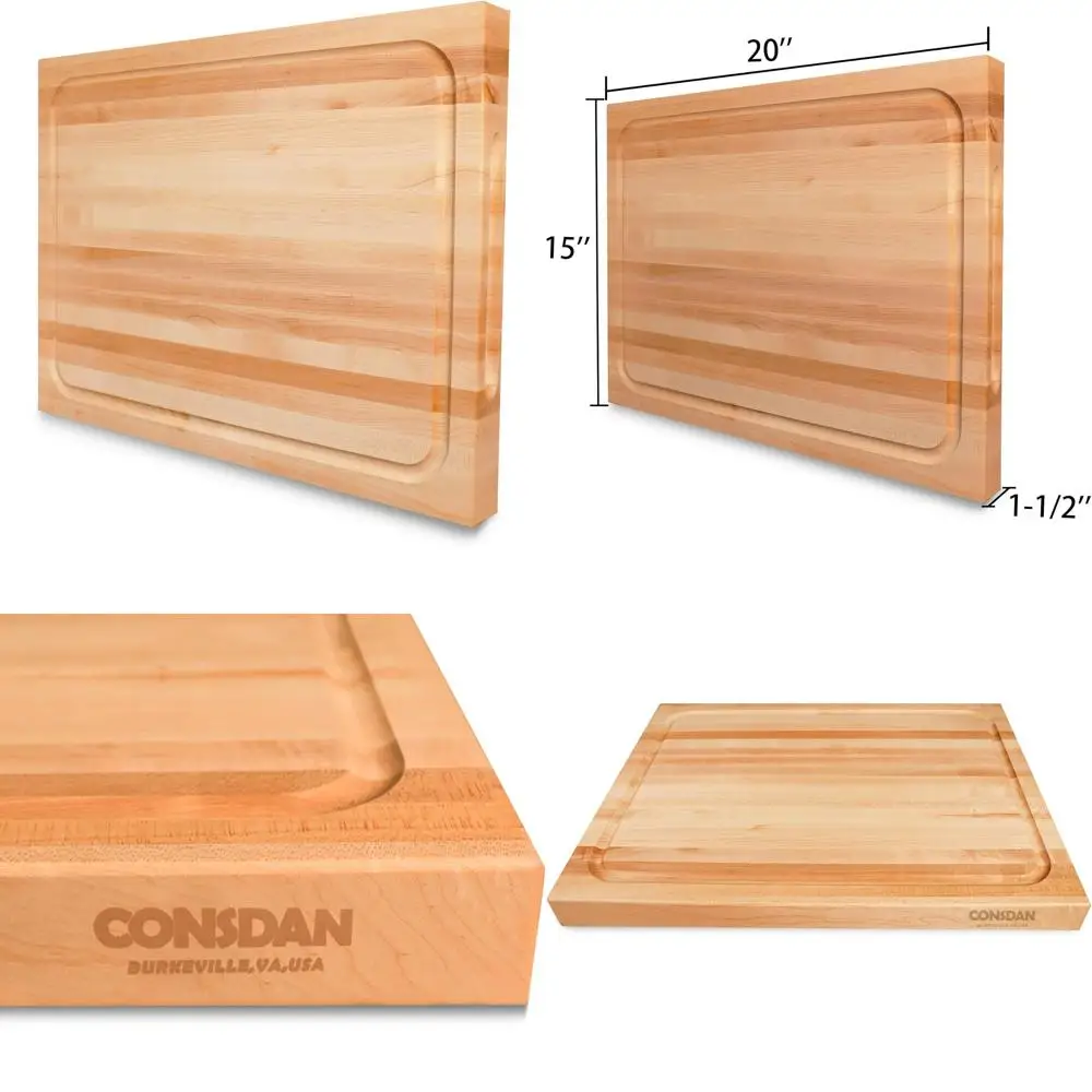 

Kitchen Hard Maple Wood Cutting Board, USA Grown, 20x15 Inches, Invisible Handle, Prefinished with Food-Safe Finish, Durable for