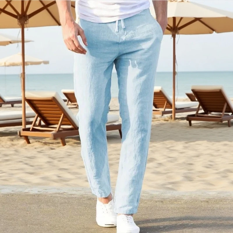 Men's Cotton Linen Pants Male Summer  New Breathable Solid Linen Trousers  Vacation  Loose Pants Joggers Pants Sweatpants S-4XL
