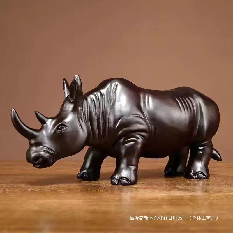 

Ebony wood carved rhinoceros decoration Solid wood carved animal home decoration office desktop decoration mahogany crafts