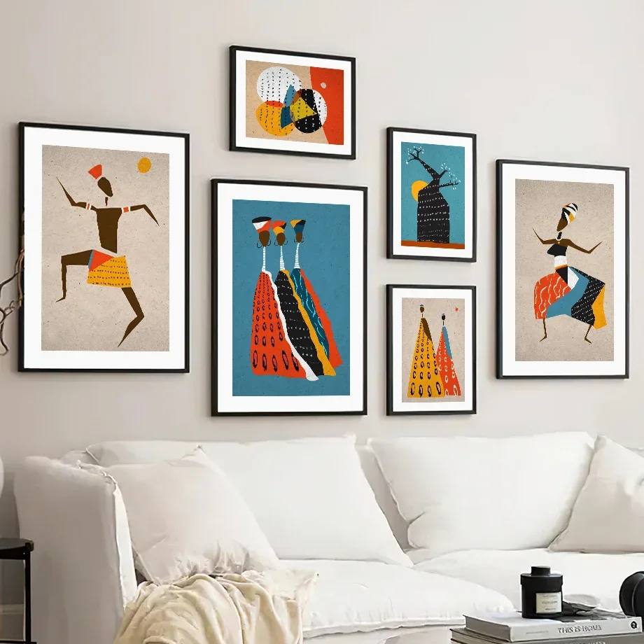 

Abstract Tribal Girl Color Block Tree Sun Wall Art Canvas Painting Nordic Posters And Prints Wall Pictures For Living Room Decor