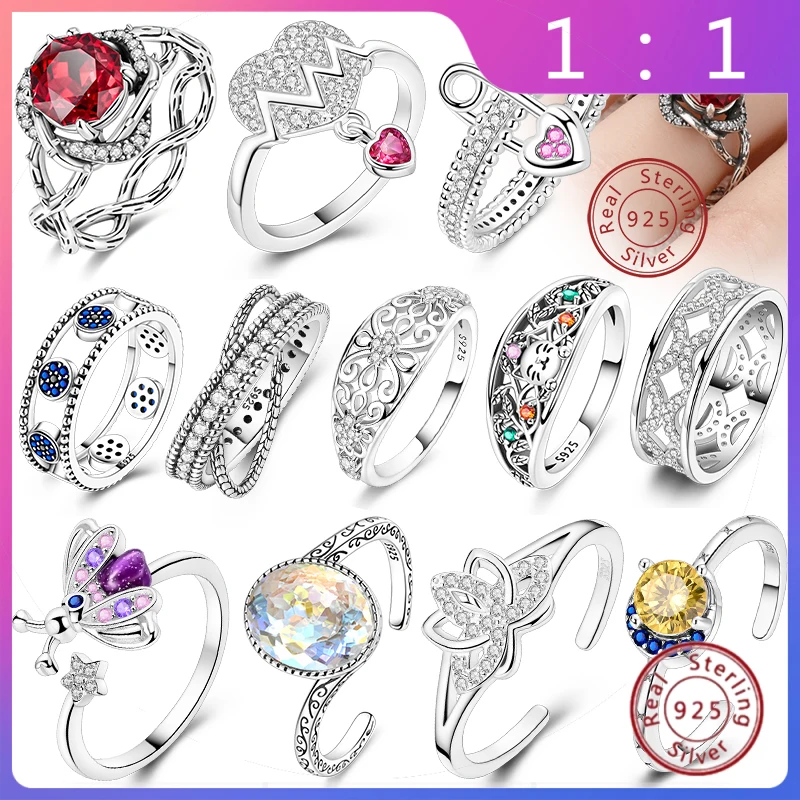 Nuevos Anillos de Plata Esterlina 925 (Luciérnaga Hueca) - Rosa y Amor Infinito، Estilo Simple para Mujeres #1