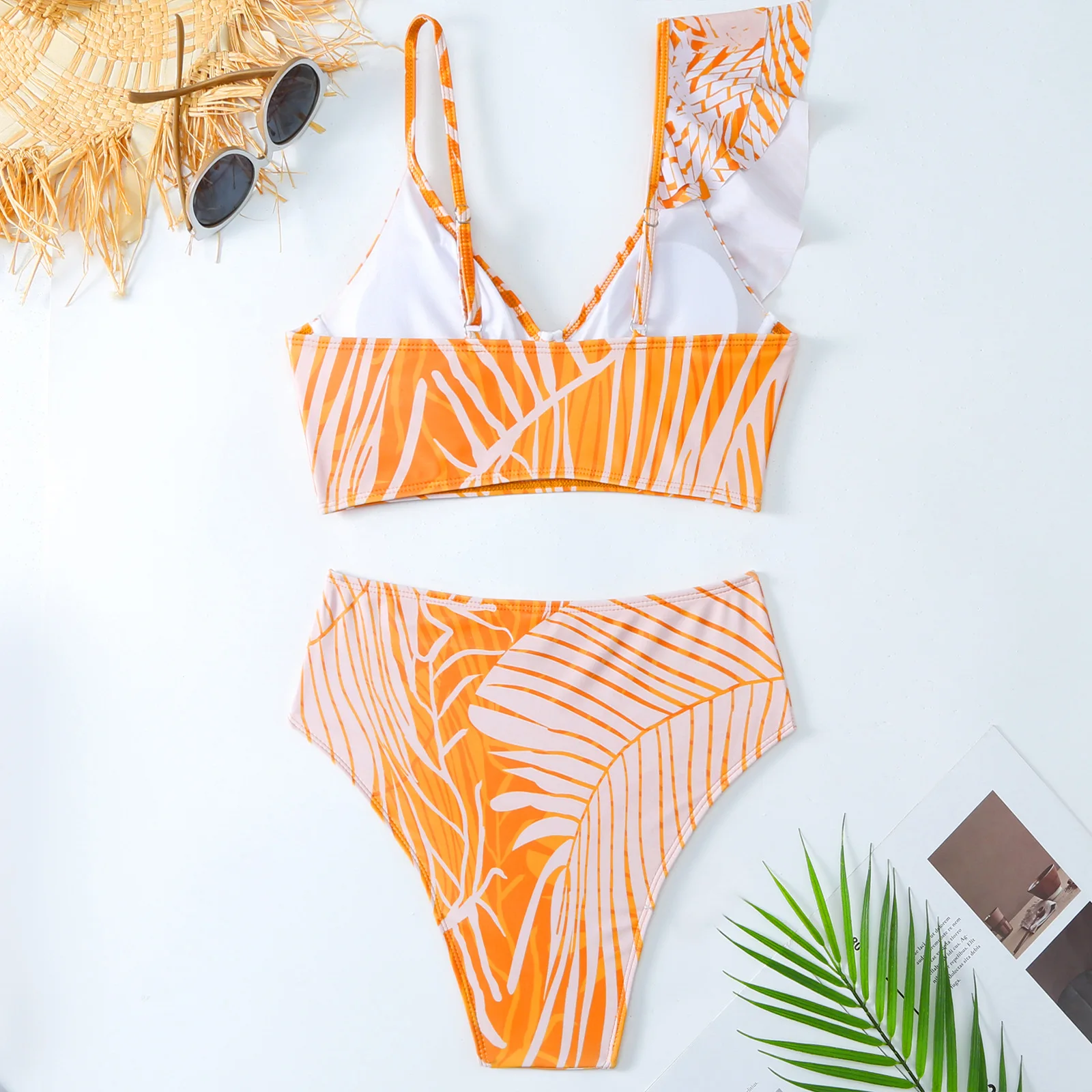 Maillot de bain deux pièces pour jeunes filles, bikini sexy, taille haute, à volants, pour grands seins, tendance 2024