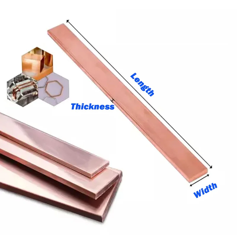 1Pcs Copper Bars Thick 3/4/5/6mm 99.9%T2 Pure Copper Metal Flat Bar Strip Width12/15/18/20/25/30/40/50/60/80/100mm Copper Plate