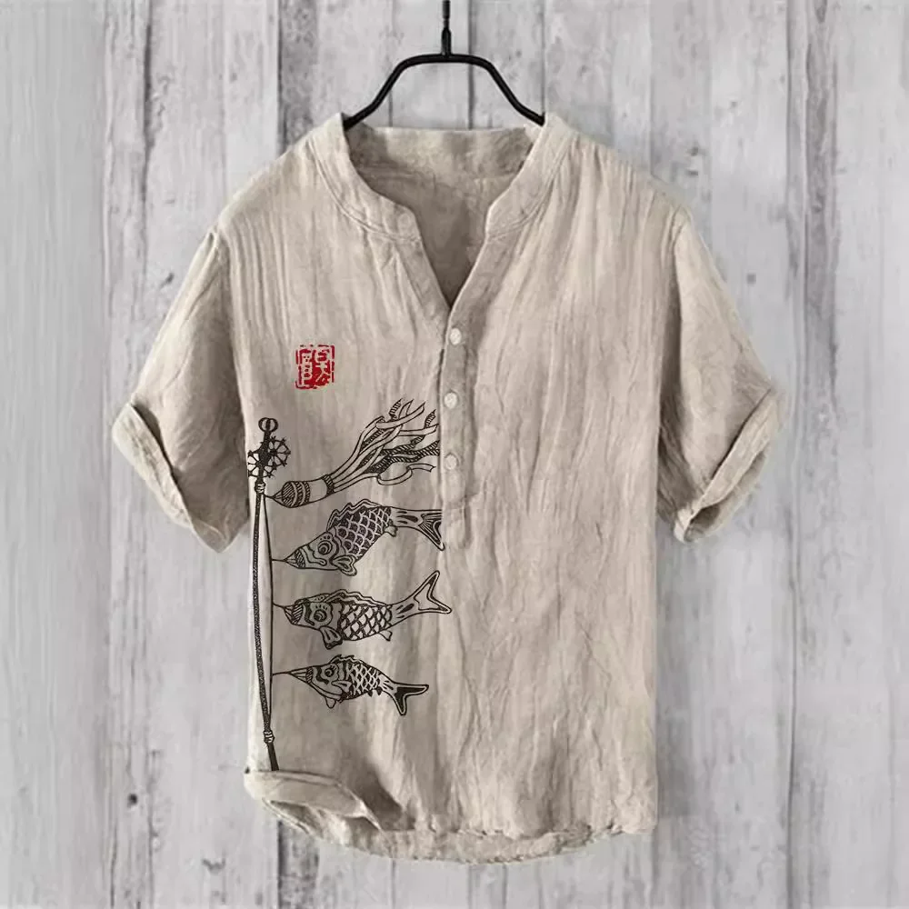 Lente En Zomer Heren En Dames Shirts Onafhankelijke Station Casual Vis Patroon Hawaiiaanse Stijl Bedrukte Shirts Heren Tops