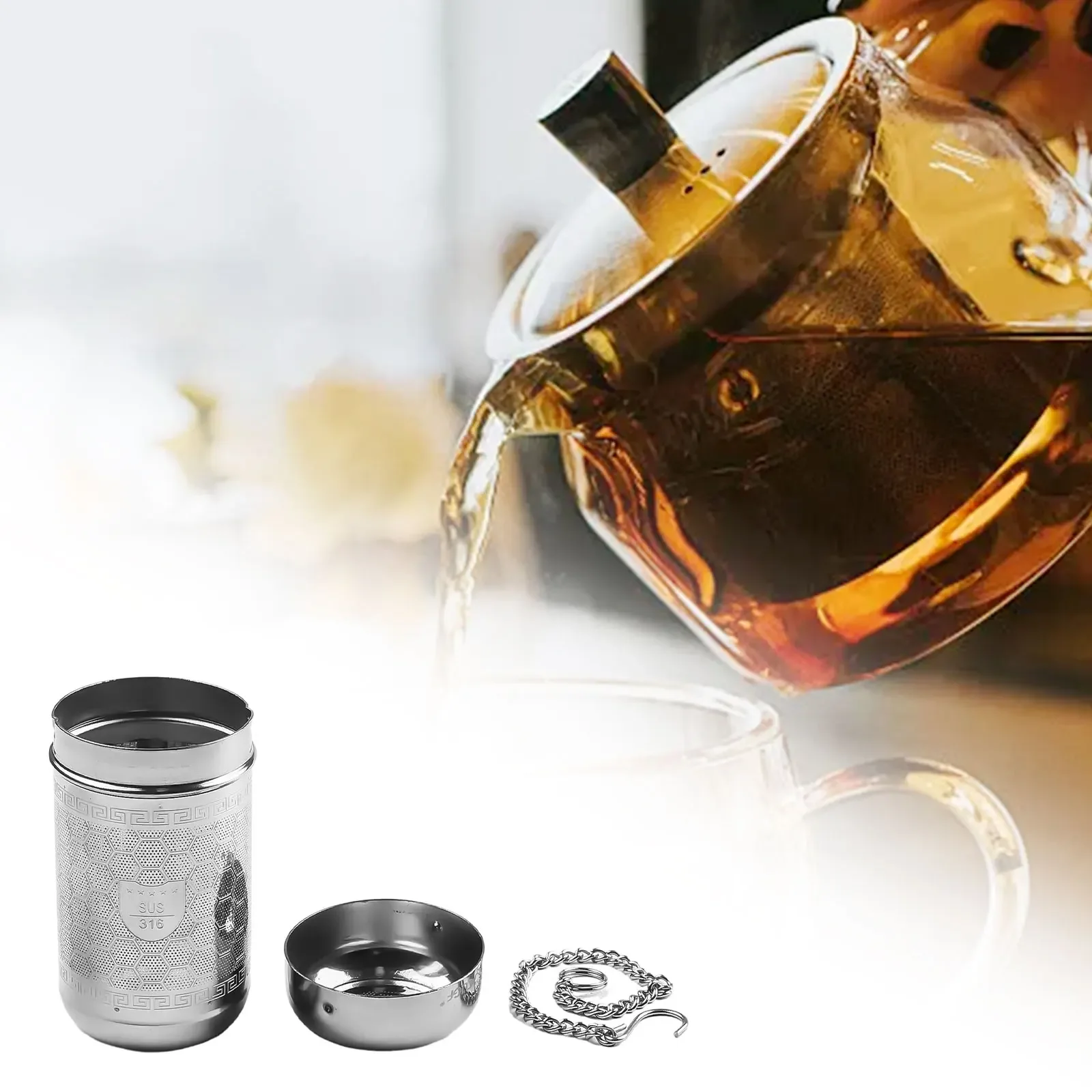 

Tea Infuser Tea Ball Strainer Bar Kitchen Filter Tea Residue Silver Stainless Steel Universal Updated Slim Lid