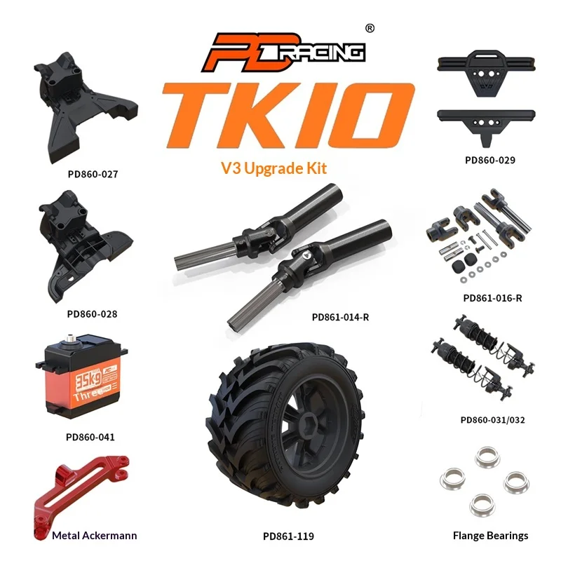 

Запчасти для радиоуправляемых машинок PD Racing TK10 V3: бамперы, сервоприводы, амортизаторы для моделей 1/10 TK10 EXB. Комплектующие для радиоуправляемых монстр-траков. Подарок для самостоятельной сборки.