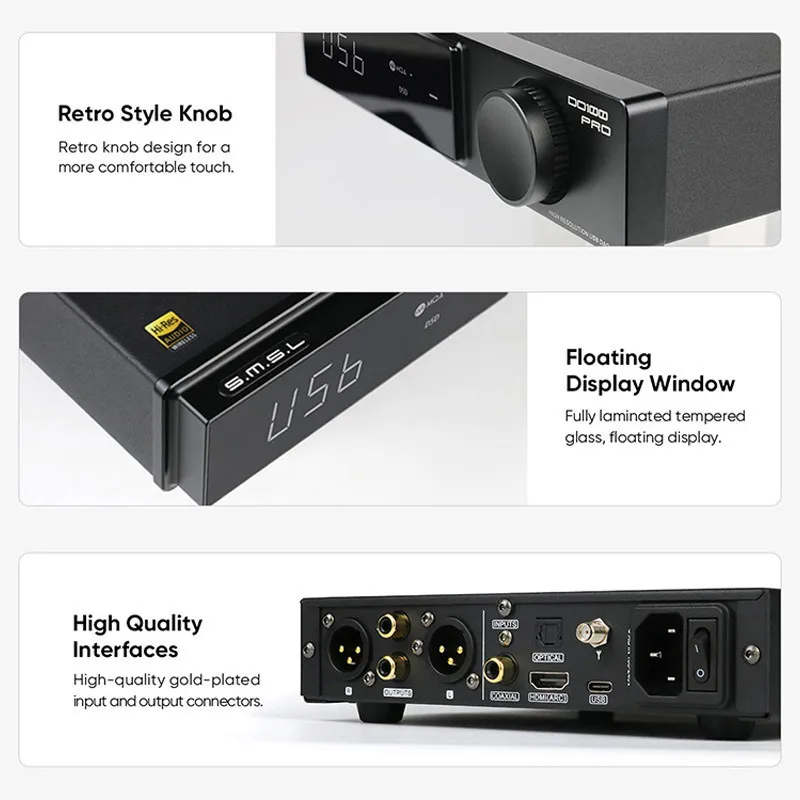 Imagem -04 - Smsl-dac Decodificador Duplo Hi-res Mqa Dac Es9039q2m Duplo Bluetooth 5.1 Dsd512 Opa1612 Hdmi-arc High End Digital Ps4 Do100 Pro