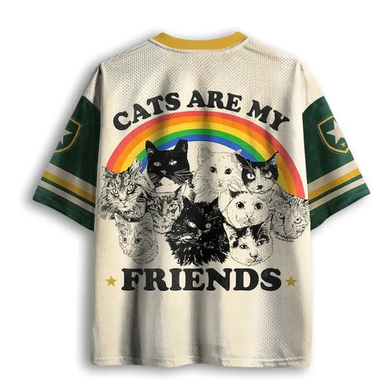 Summer Hot Selling Retro Fun Cute Cat Print V-neck Y2K Fashion Jersey for Adults and Children Plus Size Casual Sports T-shirt