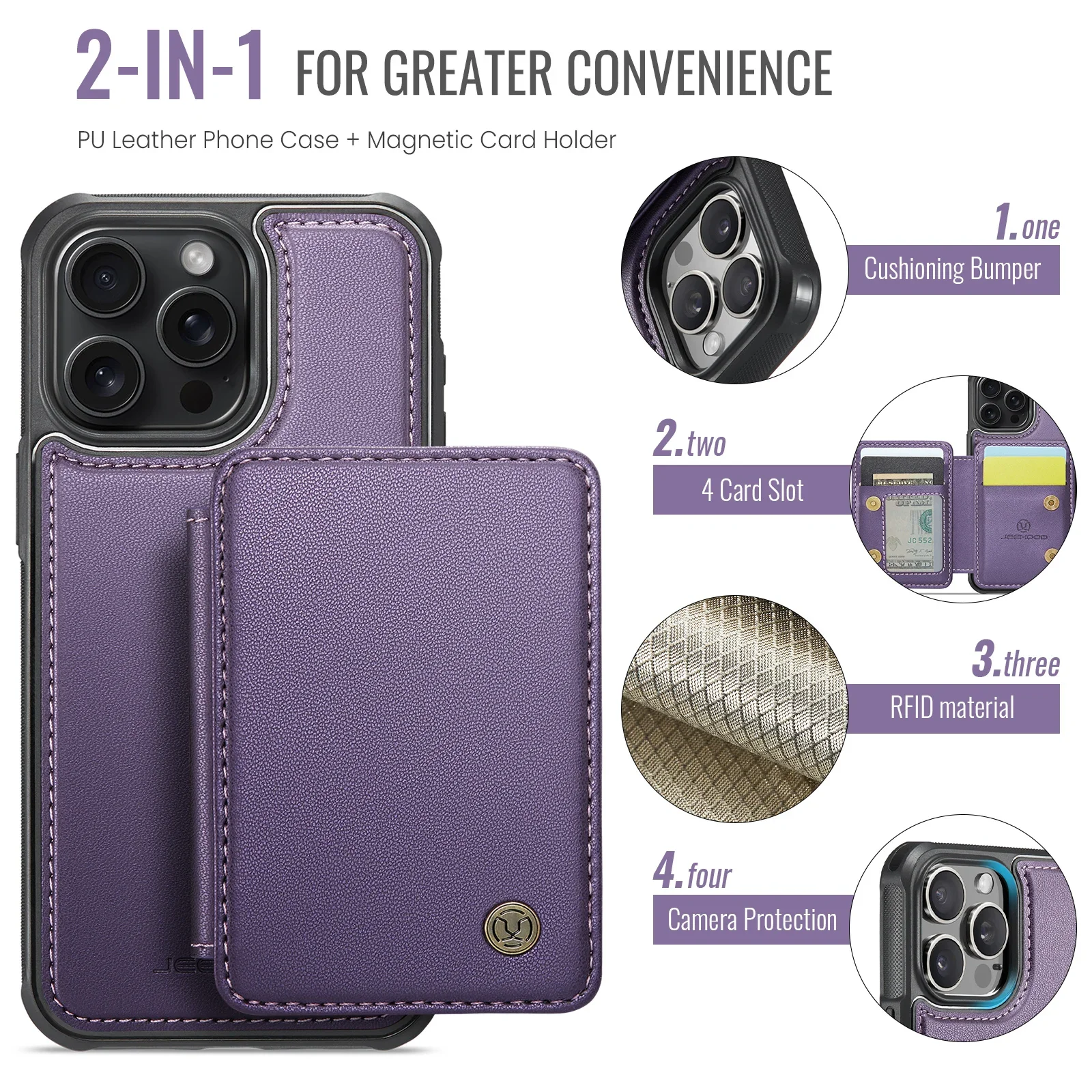 2 in 1 Magnetic Leather Case For iPhone 15 Pro Max 14 Plus 13 12 11 7 8 SE 2022 Cards Solt Detachable Wallet Bag Pocket Cover