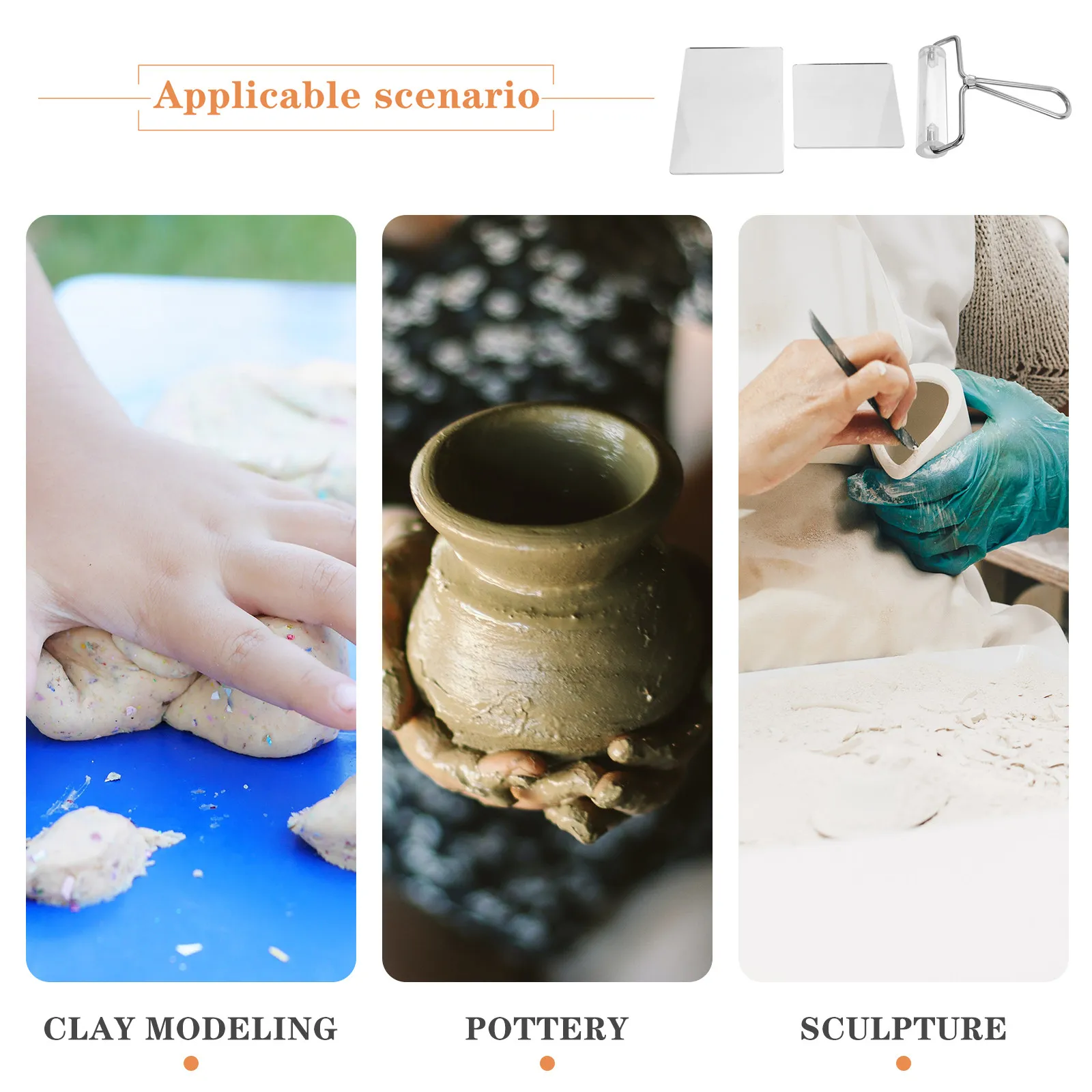3Pcs Acrylic Clay Sculpting Tools Set Roller Pin Press Board for Polymer Modeling Smooth Sheet Rolling Shaping Texture DIY Craft