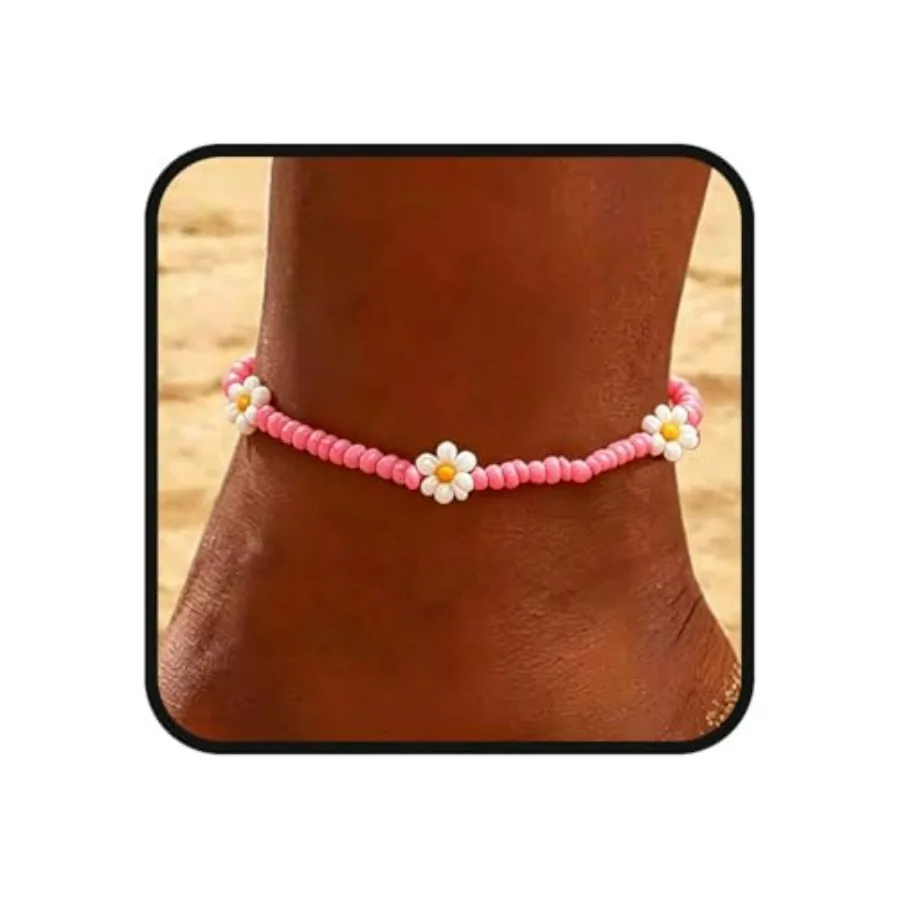 

Boho Ankle Bracelets for Women Beaded Anklets Chain Beachy Flower Feet Accessories