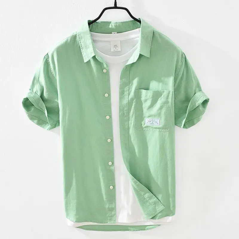 2025 Summer New Solid Color Simple Short-sleeved Shirt Men's Korean Style Casual Loose Versatile Jacket