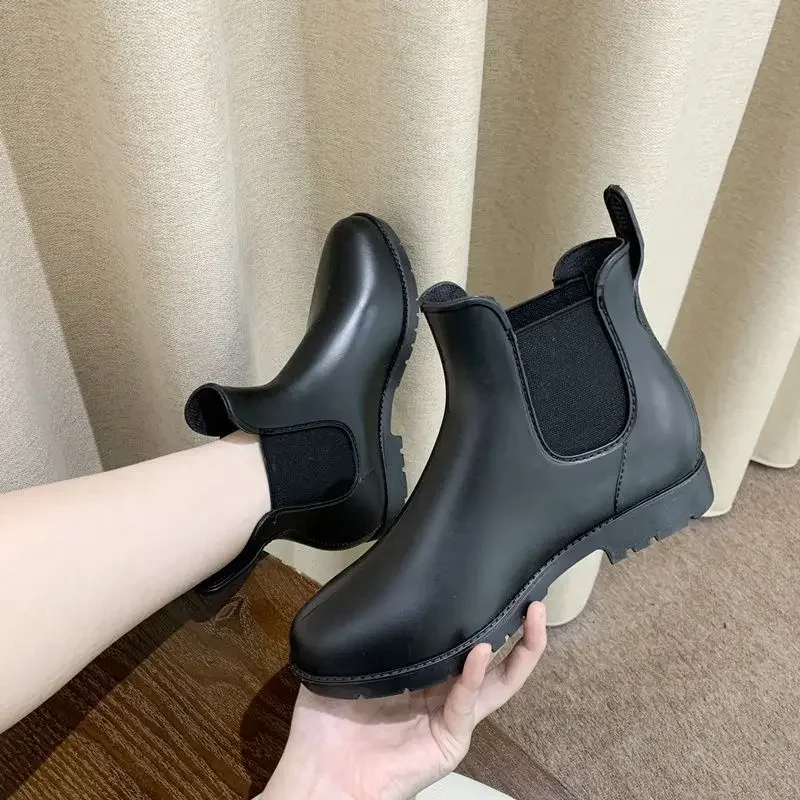 Women's Chelsea Rain Boots Anti-slip Waterproof Womens Water Shoes PVC Rubber Comfortable Ankle Boots Ladies Shoes Plus Size 43