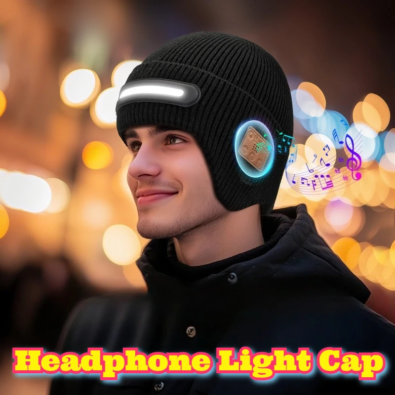 Wireless Bluetooth Earphone Heating Winter Hat LED Light Music Cap Adults Outdoor Night Running Cycling Skiing Sports Beanie