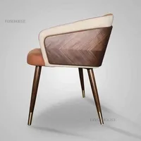 Luxury Modern Dining Chairs Wooden Backrest Armchair Minimalist Lounge Dining Chair Comfortable Dining Room Furniture 2