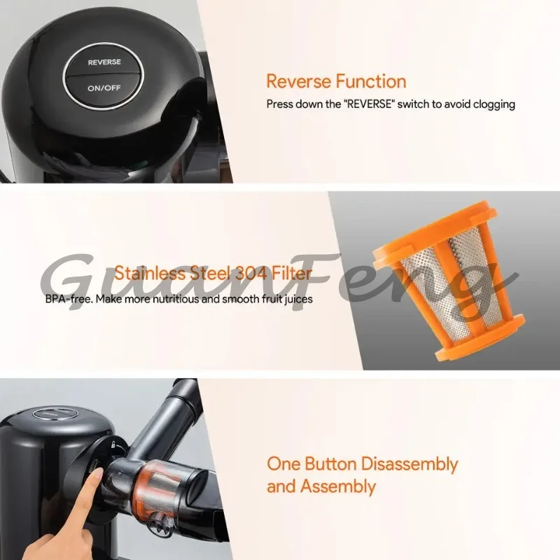 Cold Press Slow Juicer Electric Extractor, Quiet Easy‑Clean Juicer for Orange Apple Carrot Celery Nutrient‑Rich Juice Making