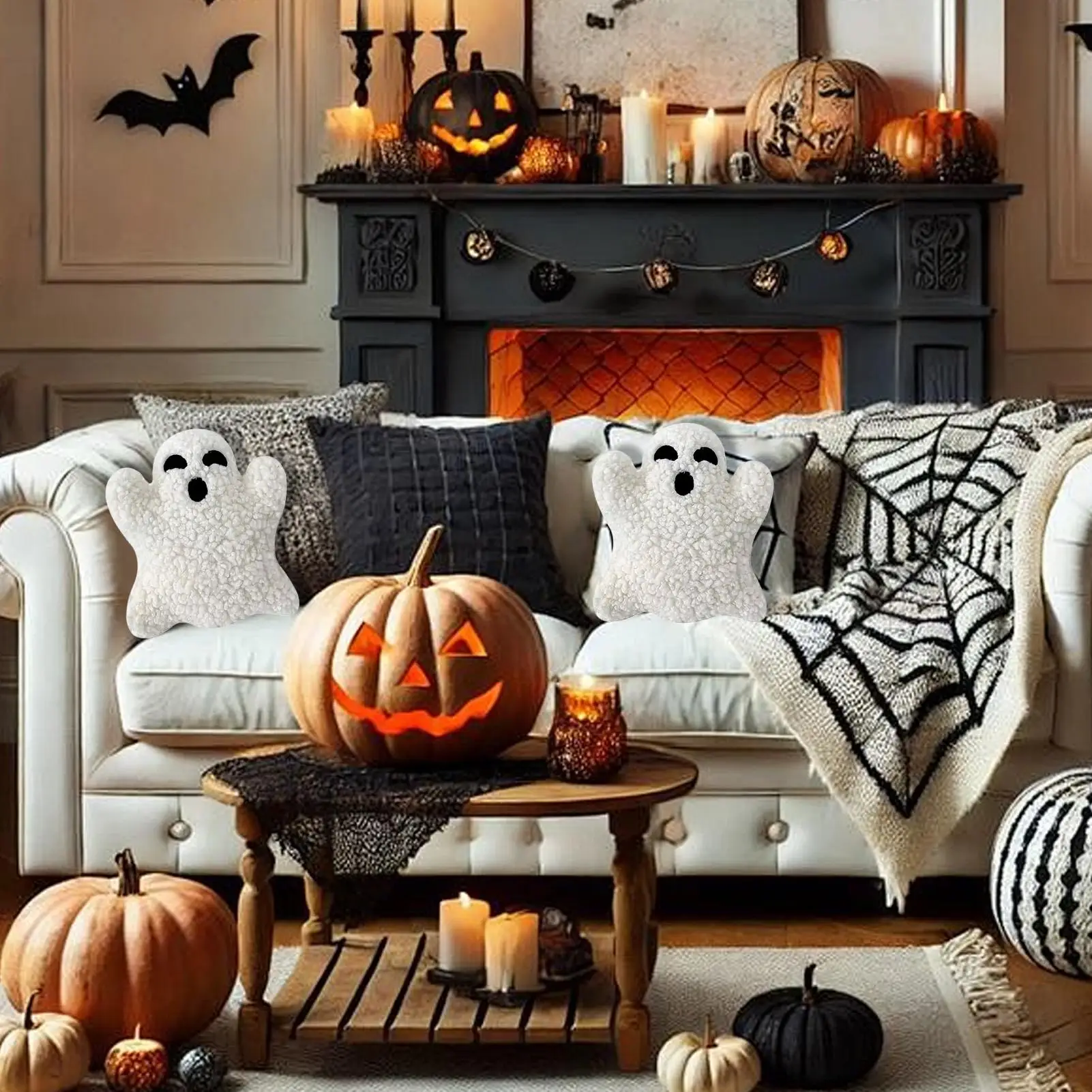 

Halloween Throw Pillows Cute Ghost Pillow Room Decor Plush Doll Spooky Cushion Home Decor For Bed Sofa Fall Indoor Farmhouse Car