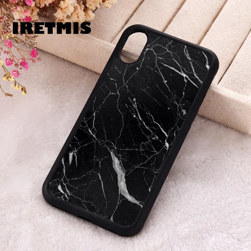 Iretmis Phone Cover Case For iPhone X XS Max XR 11 12 13 PRO MINI 14 15 16 Plus Rubber Silicone Black Marble