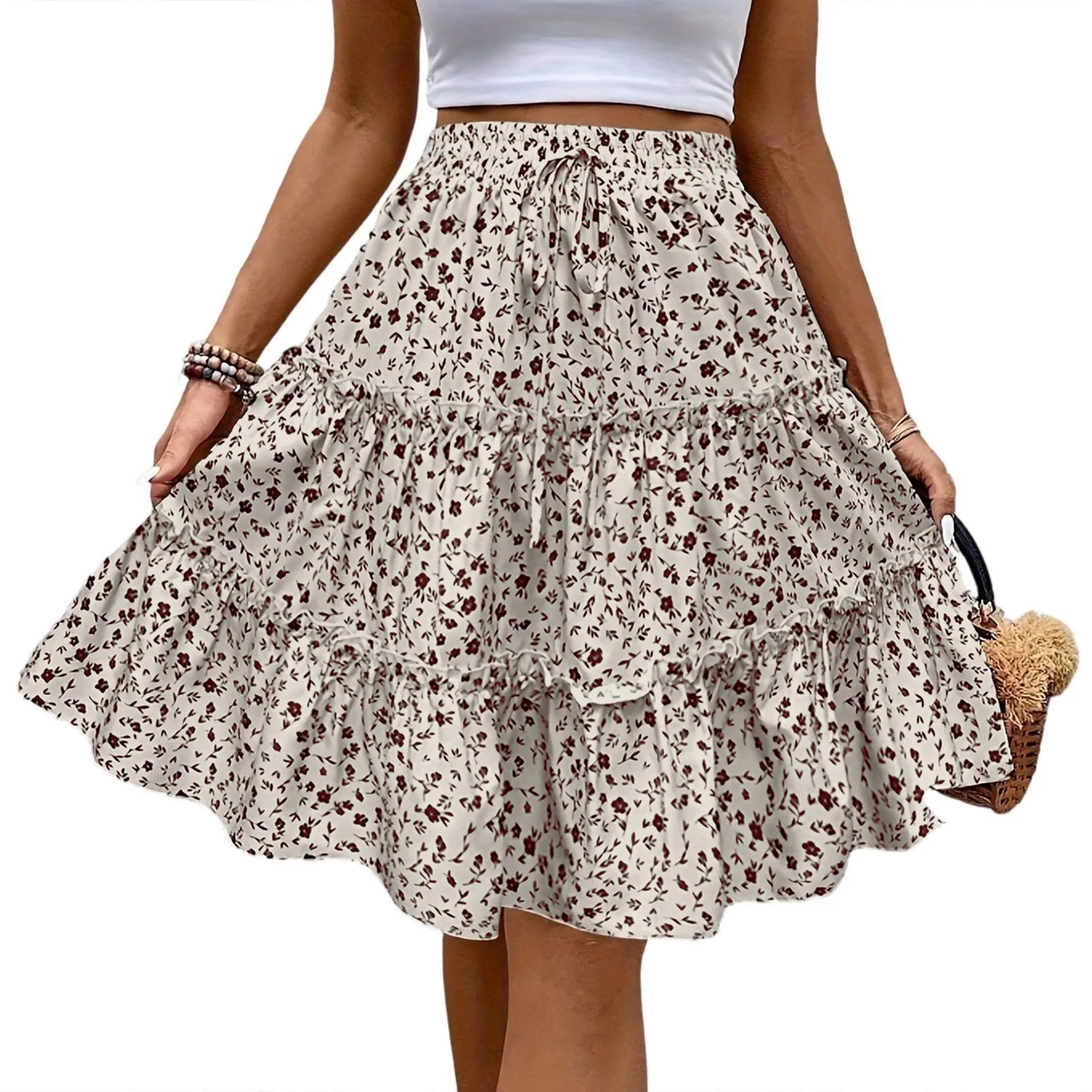 المرأة العصرية الأزهار طباعة حزام الخصر المرن تنورة غير رسمية متعددة الاستخدامات فساتين أنيقة للنساء Vestidos Femininos الكورية #4