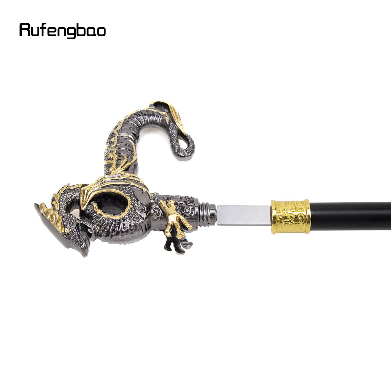 Goud Zwart Luxe Dragon Wandelstok Met Verborgen Plaat Zelfverdediging Mode Riet Plaat Cosplay Crosier Stok 93Cm