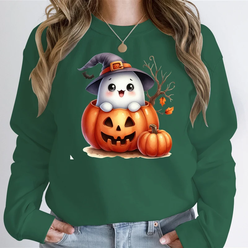 Halloween Trend Woman Sweatshirts Pumpkin Witch Ghost Creative Graphic Hoodie Long Sleeves Spooky Season Brand Ladies Sweatshirt