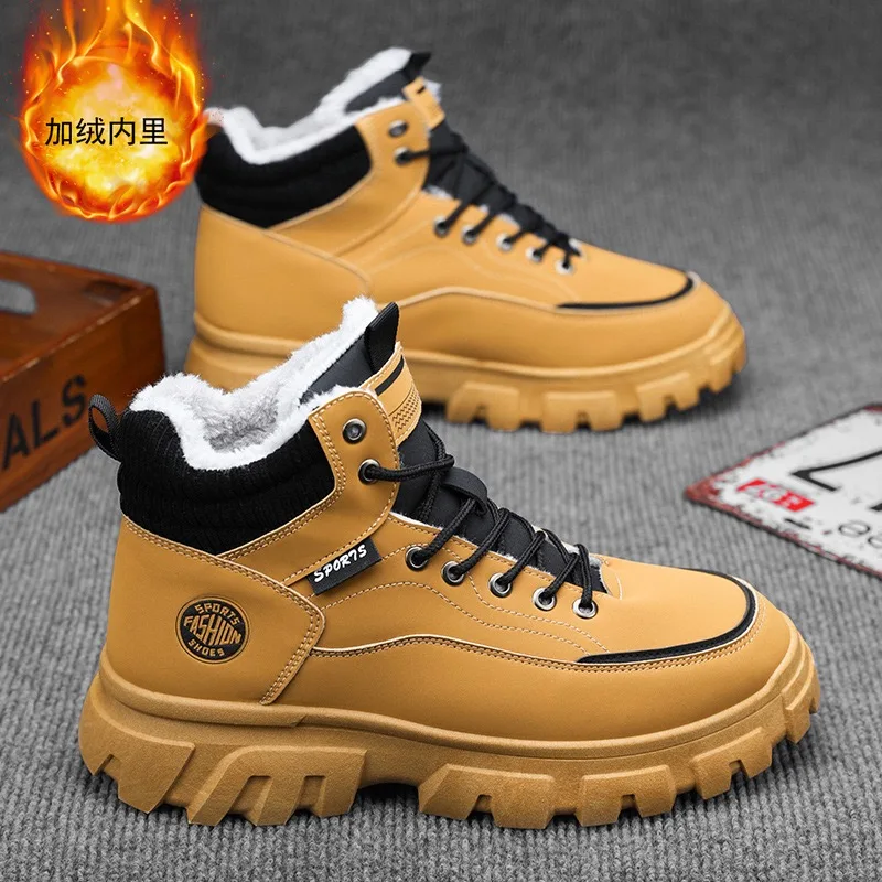 

2025 New Men's Boots Outdoor Waterproof Snow Boots Winter High-top Casual Sneakers for Men Plush Warm Cotton Shoes Botas Hombre