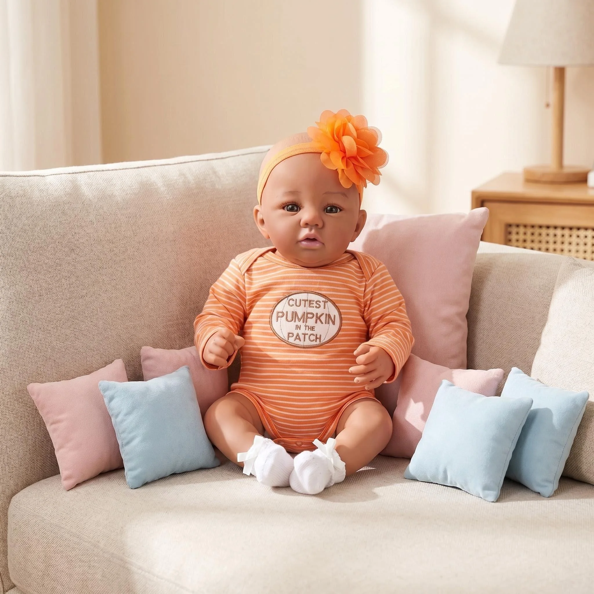 

NPK 19inch Abigail Reborn Baby Doll - Brown Skin Tone Lifelike Soft Body Hand-Drawn Hair Collectible Toy for Ages 14+