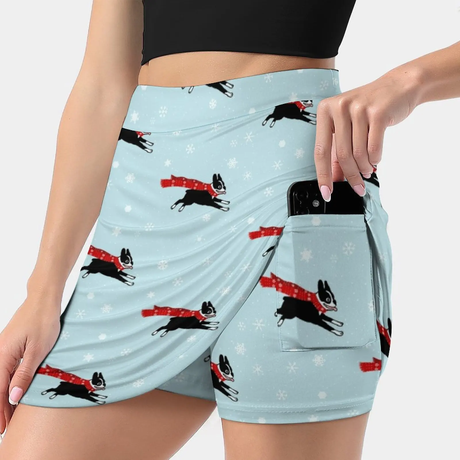 Holiday Boston Terrier Wearing Winter Scarf Women's skirt Aesthetic skirts New Fashion Short Skirts Boston Terrier Bostons