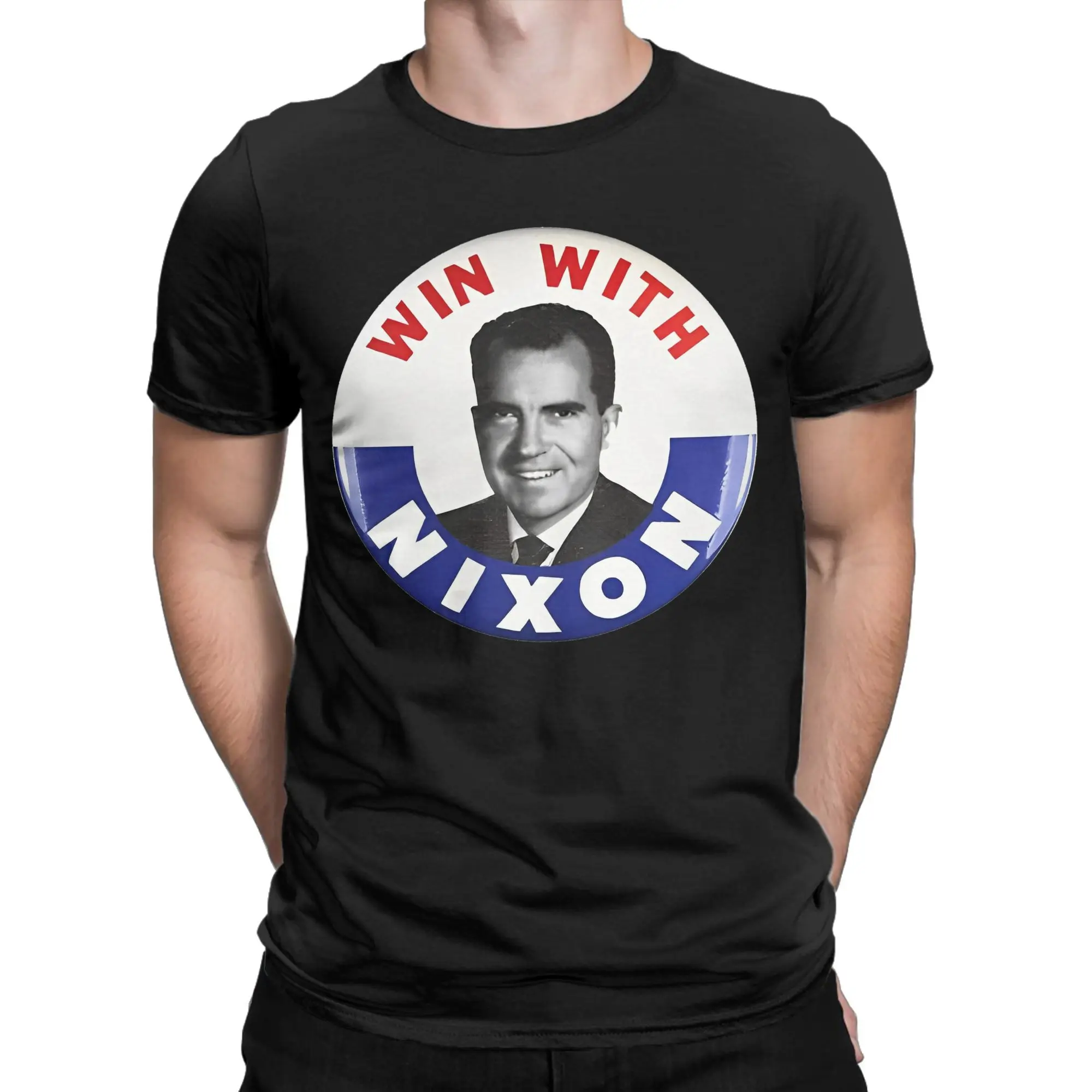 Win with Nixon Richard 1960 T-Shirts Men Presidential Campaign Funny 100% Cotton Tees O Neck Short Sleeve T Shirt Party merch