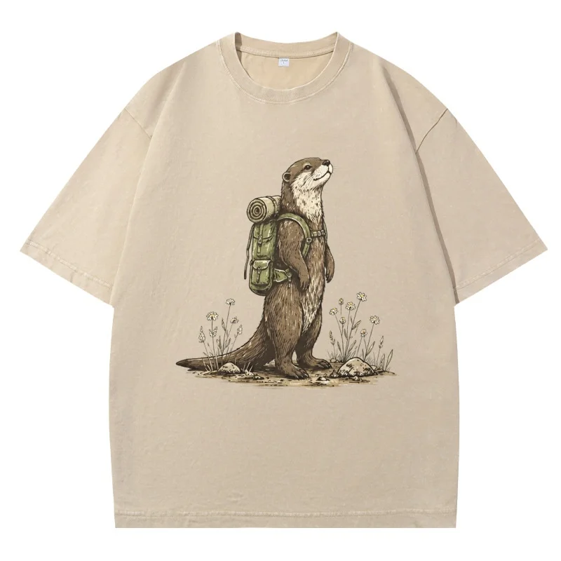 Vintage Hiking Otter Graphic Tee Cute Woodland Animal T Shirt Funny Outdoor Adventure Tee Nature Lover Unisex Oversized