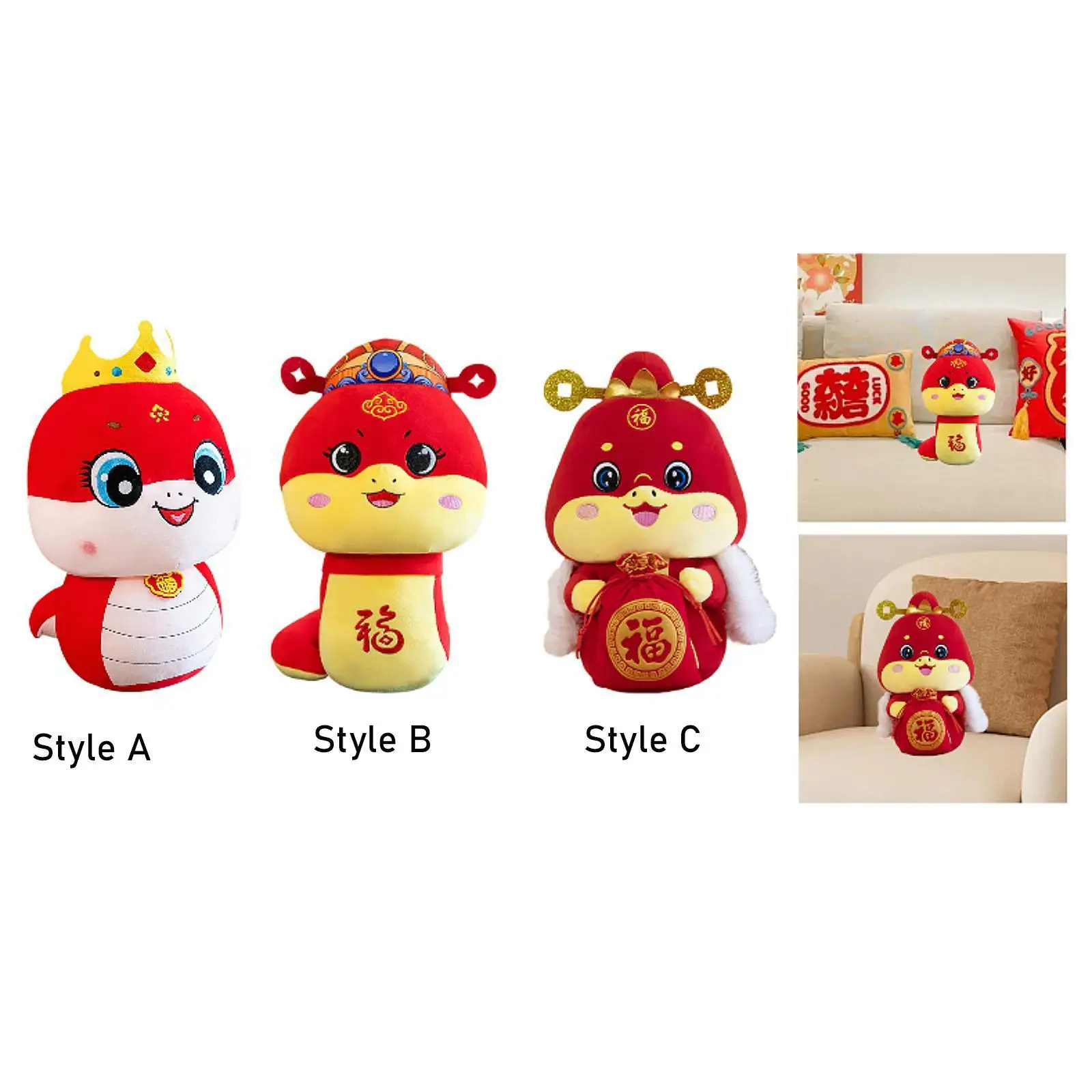 

2025 Chinese New Year Snake Plush Doll Animal Doll Soft Cartoon Stuffed Toy Snake Stuffed Animal for Bedroom Chinese New Year