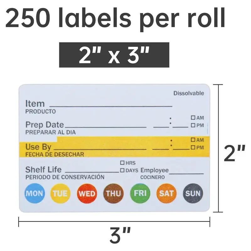 250Pcs/Roll Food Date Labels Waterproof Food Prep Stickers For Kitchen Containers Freezer Pantry Jar Food Safety Organization