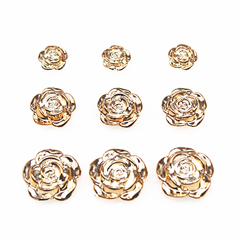 11mm/16mm/19mm Golden Rose Fiore di Plastica Flatback Decorazione Button Mestiere di Cucito Scrapbook Accessori