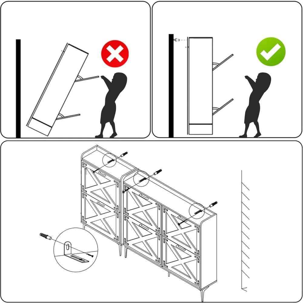 خزانة تخزين الأحذية مقاس 70 بوصة مع 6 أدراج قابلة للطي، منظم أحذية المزرعة 2 في 1 مع تصميم باب الحظيرة وأرجل معدنية، قائم بذاته #5