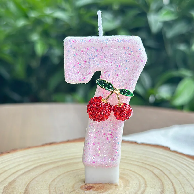 Creative High-end Sense Cute Pink Cherry Digital Children's Birthday Candle Decoration 0-9 Cake Digital Candle Party Atmosphere