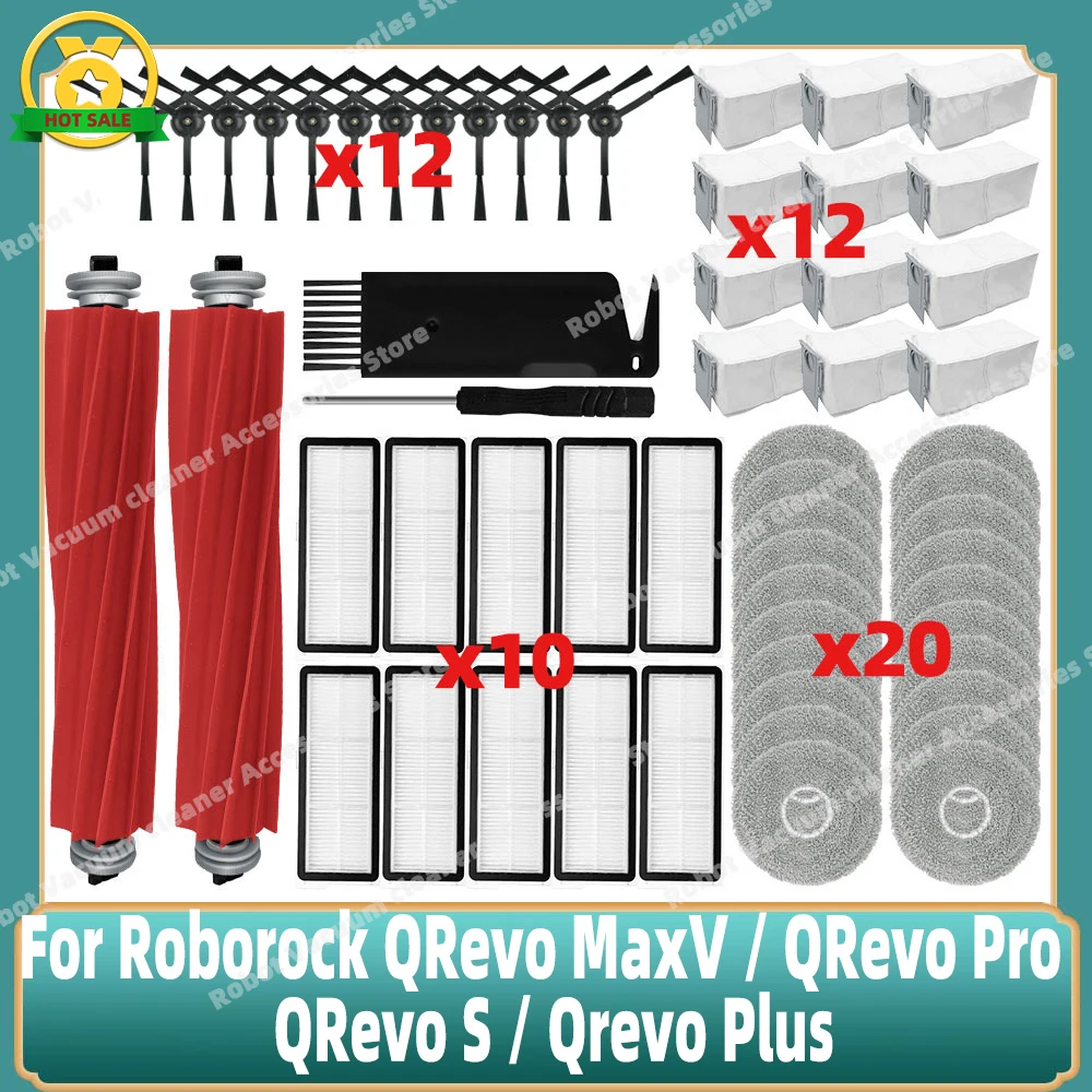 Compatible For Roborock QRevo MaxV / QRevo Pro / QRevo S / Qrevo Plus Main Side Brush Mop Cloth Hepa Filter Dust Bag Parts