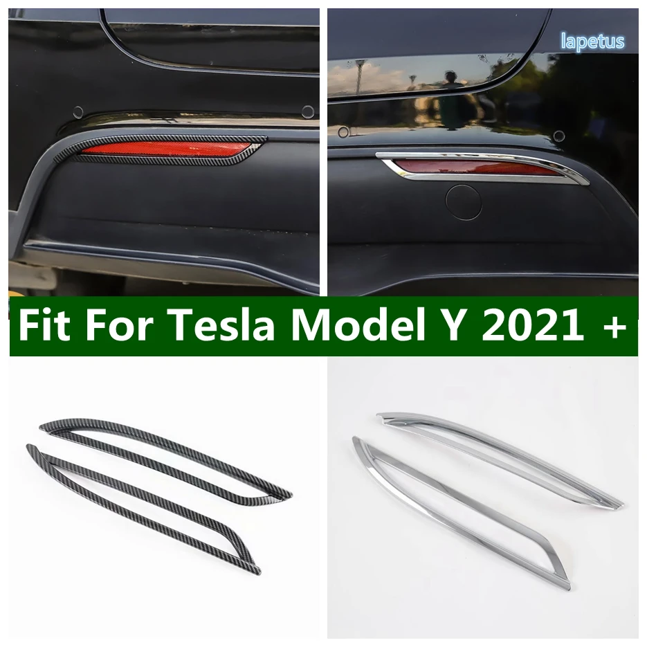 

Car Rear Bumper Fog Lights Lamps Frame Decorative Cover Trim For Tesla Model Y 2021 2022 ABS Chrome / Carbon Fiber Accessories