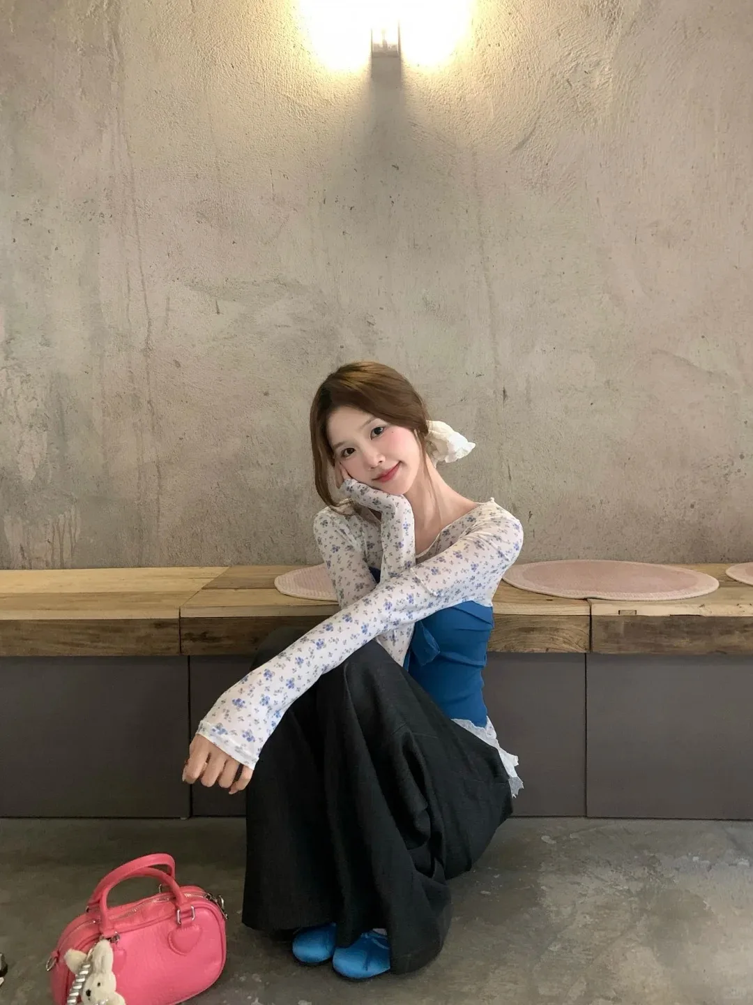 

Early Spring Fashion 2026 New Korean Style Knot Tube Top Long Sleeve Floral Print Layering Tank Top And T-Shirt Set