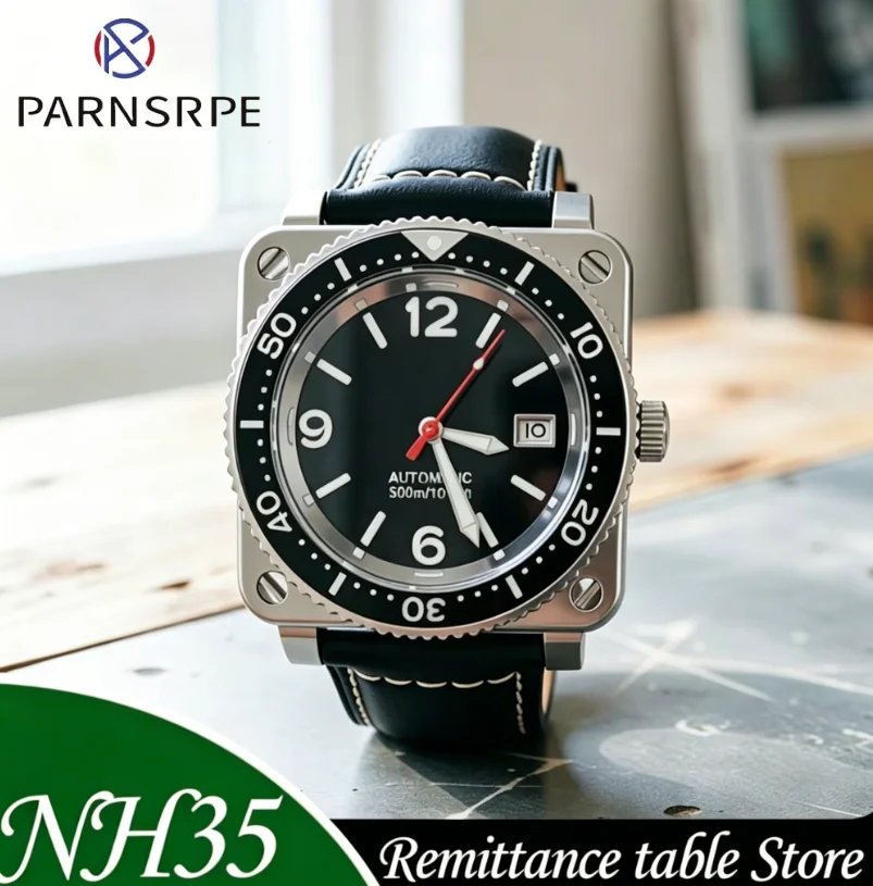 

PARNSRPE 41mm High-quality square Stainless Steel Case NH35 automatic mechanical Watch Men's Waterproof Casual Sport wristwatch
