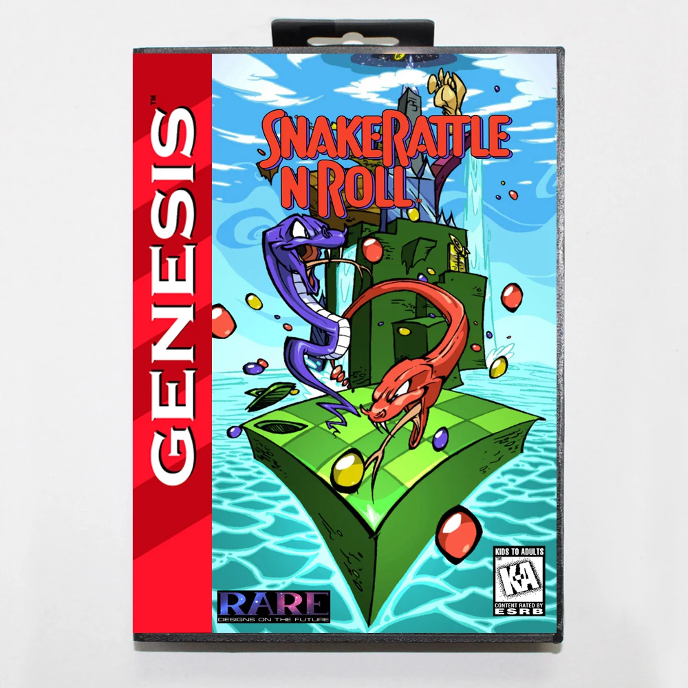 Snake Rattle 'n' Roll MD Game Cartridge with USA Box for 16 Bit Sega Megadrive Genesis System