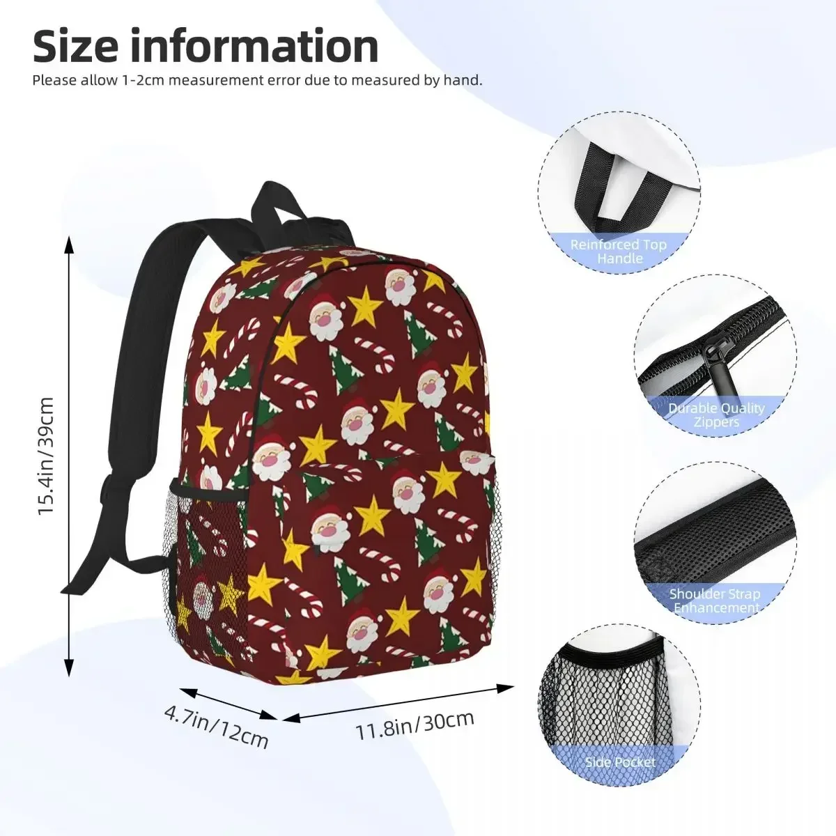 Christmas Candy Cane Pattern Backpack Hot Sale Daypack Large Capacity Boys Girls BookBag Shoulder Bags for Men Women School Bag