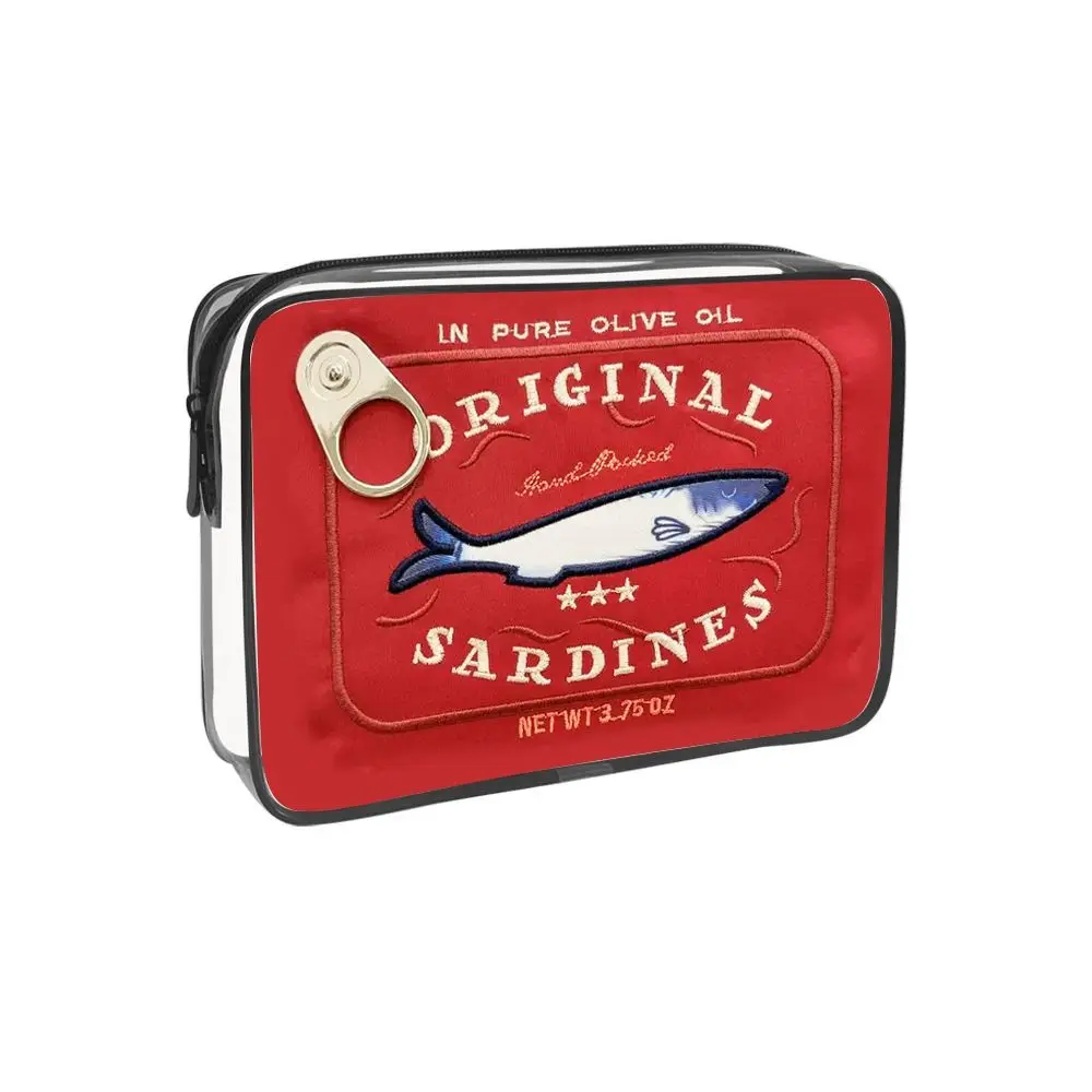 PVC Material Makeup Bag Zipper Closure transparent Cosmetic Bag Portable Size Canned Sardines Design Makeup Pouch For Daily Use