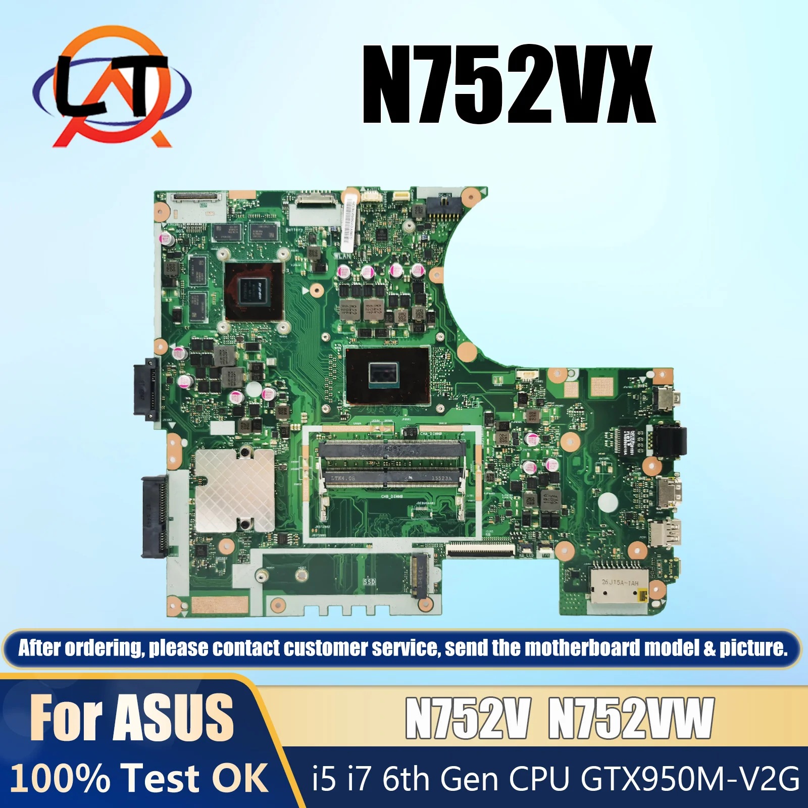 N752VX Notebook Mainboard For ASUS Vivobook N752V N752VX N752VW Laptop Motherboard With i5-6300HQ i7-6700HQ CPU GTX950M