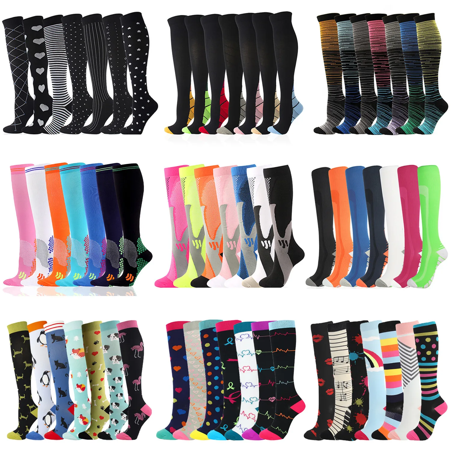 

MOJITO 7 Pairs/Lot Unisex Compression Stockings Nursing Nylon Ultra Marathon Crossfit Women Men Funny Compression Socks Set